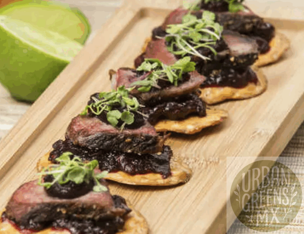 tapas-jaom-serrano-microgreens Tapas Pechuga Pato Salsa Arandano
